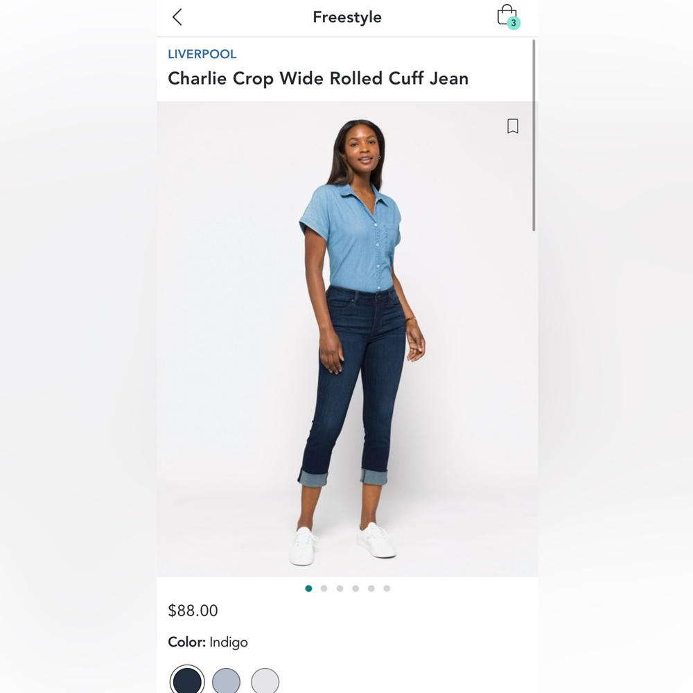 Stitch Fix Liverpool Charlie crop Wide Rolled Cuff in dark blue indigo size 2